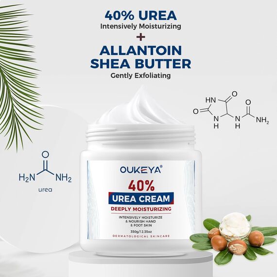 OUKEYA Urea-Creme 40 Prozent für Fuß und Hände, Urea Cream Fuß, Fußcreme, Harnstoffcreme für Trockene, Rissige Füße, Anti Hornhaut, für Fersen, Ellenbogen, Maximaler Stärke, 350g, 4er Pack
