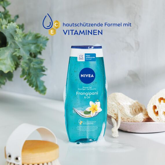 NIVEA Frangipani & Oil Duschgel, pH-hautneutrale Pflegedusche mit belebendem Duft nach Frangipaniblüte, verwöhnende Dusche mit pflegenden Ölperlen (250 ml)