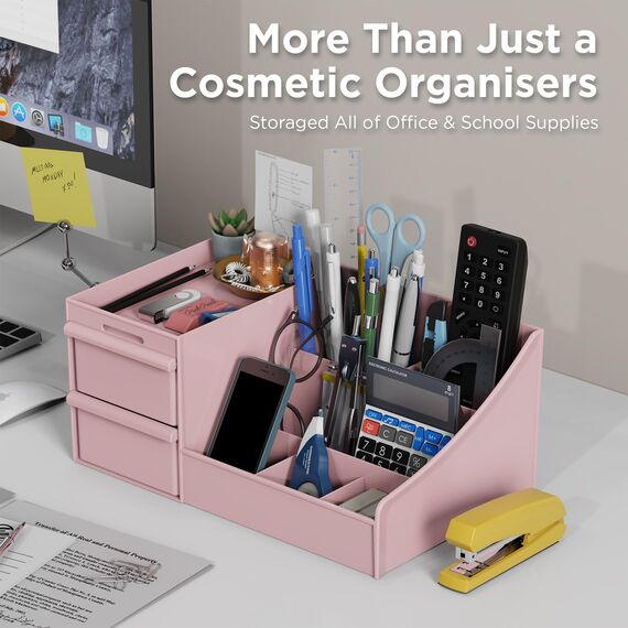 DancesCat Make Up Kosmetik Organizer mit Schubladen, Makeup Organizer Aufbewahrung Kosmetikbox für Waschtische,Schminktisch Organizer Box für Schlafzimmer,Badezimmer,Große Schmink Organizer (Rosa)