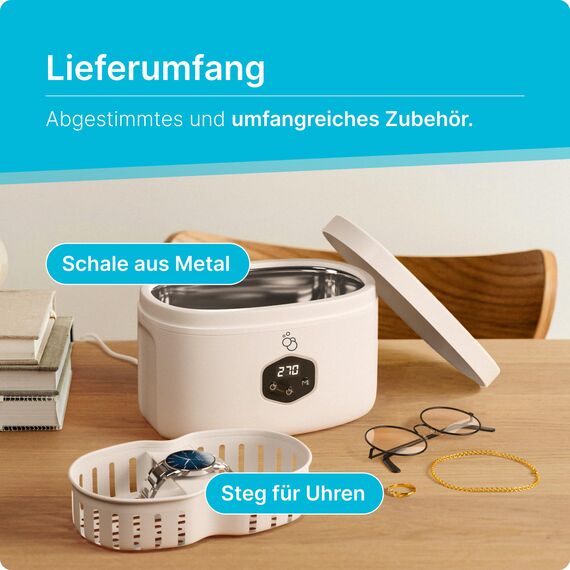 KLARBERG® Ultraschallreinigungsgerät Brille, Schmuck uvm. I Ultraschallreiniger I Ultraschallbad für eine Tiefenreinigung I ultrasonic cleaner, Brillenreinigungsgerät (600ml)
