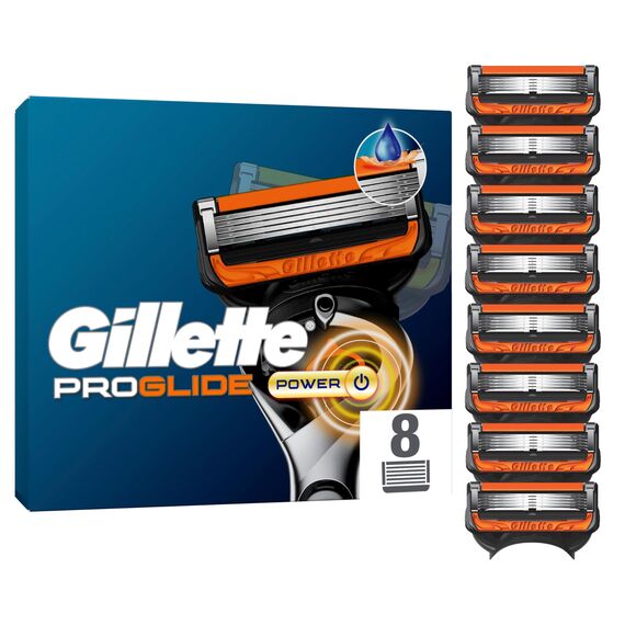 Gillette Proglide Power Klingen, 8 Original Ersatzklingen, Rasierklingen Herren, 2x Gleitstreifen vor und nach den Klingen und EverGlide Gleitstreifen für unglaubliche Gründlichkeit und Komfort