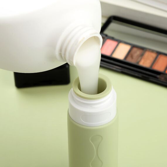 Gemice Silikon Reiseflaschen 90ml Set, 4 Stück auslaufsichere Reise Container und Reise Toilettenartikel Set, FDA zugelassene nachfüllbare Flüssigkeitsbehälter für Shampoo Creme Spülung Körperpflege