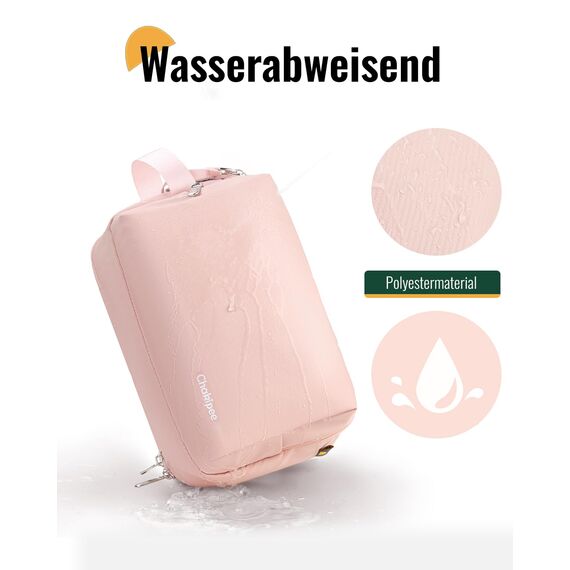 Chakipee Kosmetiktasche Damen Kulturbeutel Reise Kulturtasche Waschtasche, wasserdichte Kulturtaschen, Leichte Toilettentasche mit Doppelter Reißverschlüssen, Badezimmerutensilien (Rosa)