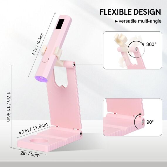 Mini UV Lampe für Gelnägel, UV Lampe für Nägel mit Ständer Wiederaufladbar, kleine UV Nagellampe Tragbar, 2 Timer-Modi Nageltrockner für Gel-Nagellack, Gel Nagellack Trocknergerät Rosa