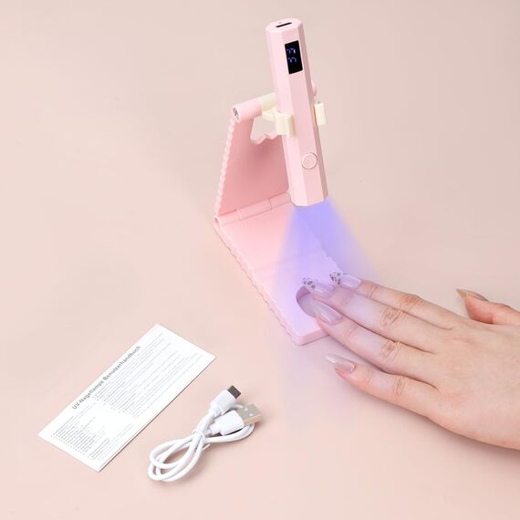 Mini UV Lampe für Gelnägel, UV Lampe für Nägel mit Ständer Wiederaufladbar, kleine UV Nagellampe Tragbar, 2 Timer-Modi Nageltrockner für Gel-Nagellack, Gel Nagellack Trocknergerät Rosa