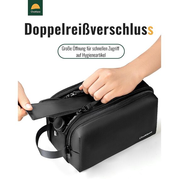 Chakipee Kulturbeutel Herren Reise Kulturtasche Waschtasche, wasserdichte Kulturtaschen, leichte Kosmetiktasche Damen mit Doppelter Reißverschlüssen, Badezimmerutensilien (Schwarz)