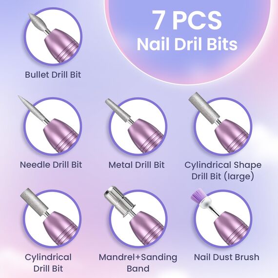 Nagelfräser, Fräser für Gelnägel, 20000 u/Min Verstellbare Geschwindigkei Nagelfräser für Gelnägel, Tragbares Maniküre Set Elektrische Nagelfeile mit 6 Bohrern für Gelnägel und Acrylnägel