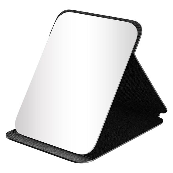 Redamancy 21x15cm Reisespiegel Klappbar, Freistehender Tischspiegel, Super HD Schminkspiegel, Kosmetikspiegel mit Schwarz PU-Leder, Standspiegel Klein, Tragbar Klappspiegel, für Zuhause, Reisenutzung