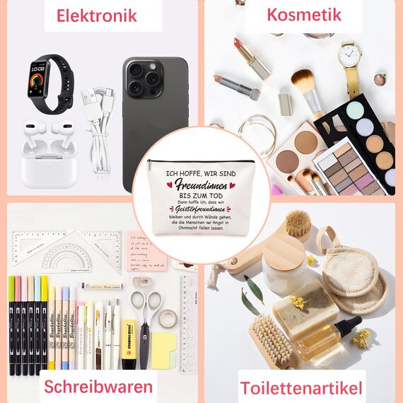 ZUFIO Lustiges Beste Freundin Geschenke mit Geisterfreundinnen-Spruch Kosmetiktasche, Geschenk Freundin Geburtstag, Personalisierte Geschenke Frauen
