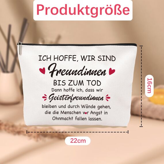 ZUFIO Lustiges Beste Freundin Geschenke mit Geisterfreundinnen-Spruch Kosmetiktasche, Geschenk Freundin Geburtstag, Personalisierte Geschenke Frauen