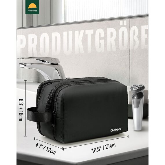 Chakipee Kulturbeutel Herren Reise Kulturtasche Waschtasche, wasserdichte Kulturtaschen, leichte Kosmetiktasche Damen mit Doppelter Reißverschlüssen, Badezimmerutensilien (Schwarz)