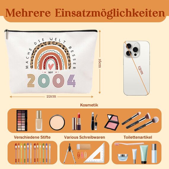 ZUFIO Geschenk zum 21. Geburtstag Mädchen Make-Up Tasche,Inspiration Schlüsselanhänger,Lustiges Geburtstagsgeschenk für Frauen 21. Geburtstag,21 Jahre Geburtstag Mädchen 2004
