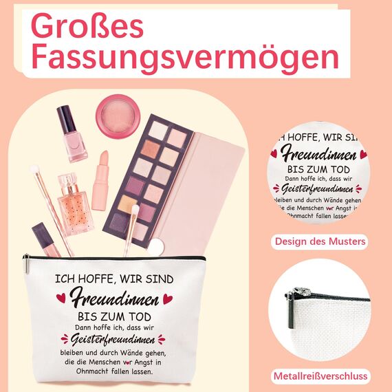 ZUFIO Lustiges Beste Freundin Geschenke mit Geisterfreundinnen-Spruch Kosmetiktasche, Geschenk Freundin Geburtstag, Personalisierte Geschenke Frauen