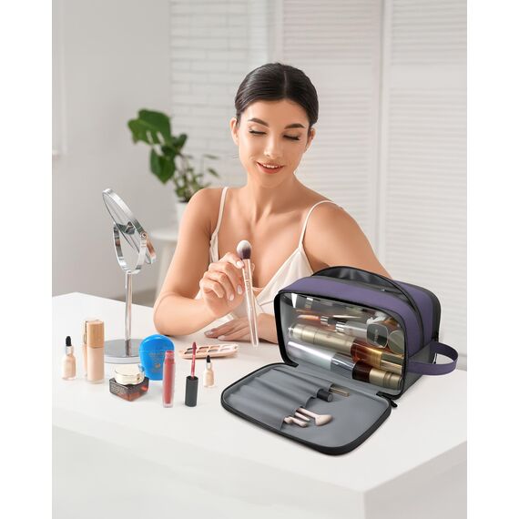 Carttiya Kulturbeutel Damen PU-Leder Kulturbeutel Reise Kosmetiktasche Wasserabweisende Waschtasche Toilettentasche Großer Stauraum Kulturtaschen Toiletry Bag (Lila, 8.79 L)