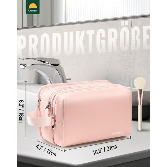 Chakipee Kosmetiktasche Damen Kulturbeutel Reise Kulturtasche Waschtasche, wasserdichte Kulturtaschen, Leichte Toilettentasche mit Doppelter Reißverschlüssen, Badezimmerutensilien (Rosa)