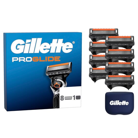 Gillette Proglide Klingen, 8 Original Ersatzklingen, Rasierklingen für Herren, 2x Gleitstreifen vor und nach den Klingen und EverGlide Gleitstreifen für unglaubliche Gründlichkeit und Komfort