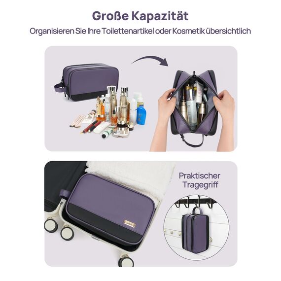 Carttiya Kulturbeutel Damen PU-Leder Kulturbeutel Reise Kosmetiktasche Wasserabweisende Waschtasche Toilettentasche Großer Stauraum Kulturtaschen Toiletry Bag (Lila, 8.79 L)