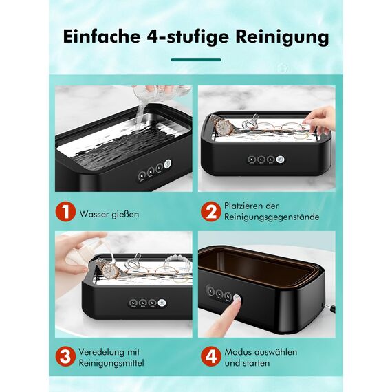 Singphere Ultraschallreinigungsgerät, 48 kHz Ultraschallreiniger, 650ml für 360° Tiefenreinigung, One-Touch-Bedienung, geeignet für die Reinigung von Gläsern, Schmuck, Zahnersatz Reinigung