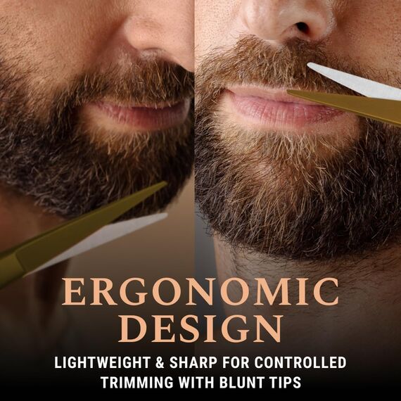 Ontaki 5“ Professionelle deutsche Bart- und Schnurrbartschere mit 2 Kämmen und Tragetasche für Männer (Goldenes Messing)