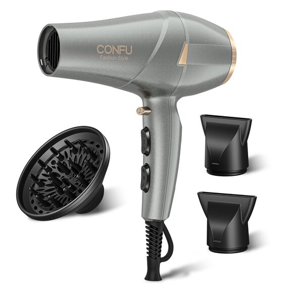 CONFU 2300W Profi Föhn Ionen Technologie Salon Fön Haartrockner mit Diffusor StylingDüse, 2 Geschwindigkeit und 3 Heizstufen (Grau)