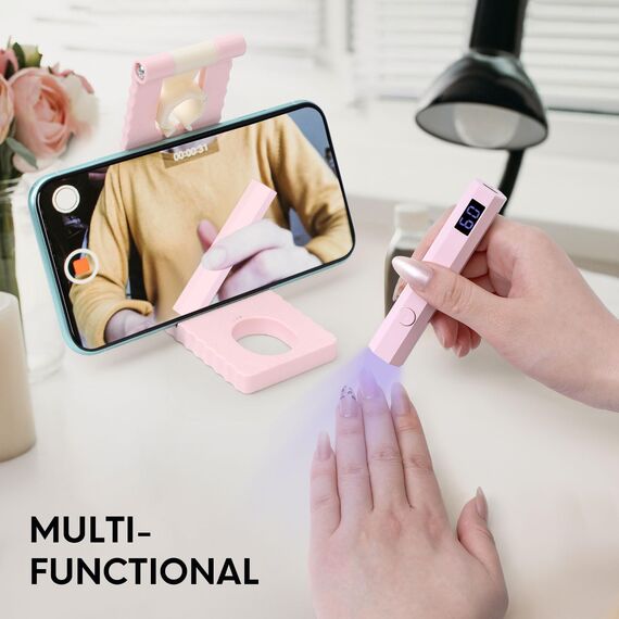 Mini UV Lampe für Gelnägel, UV Lampe für Nägel mit Ständer Wiederaufladbar, kleine UV Nagellampe Tragbar, 2 Timer-Modi Nageltrockner für Gel-Nagellack, Gel Nagellack Trocknergerät Rosa