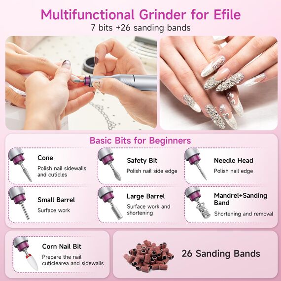 HALMAI Elektrischer Nagelfräser Professionell, Tragbare Nagelfeile für Acryl-Gel-Nägel, Kabelloses wiederaufladbares Nagelbohrer-Kit 40000RPM, HMC320 Salon-Grade Efeil-Nagelmaschine (Weiß)