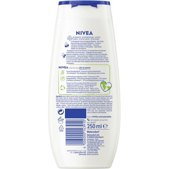 NIVEA Summer Happiness Pflegedusche, pH-hautneutrales Duschgel mit wertvollem Avocado-Öl, feuchtigkeitsspendende Cremedusche mit fruchtigem Orangenblüten-Duft (250 ml)