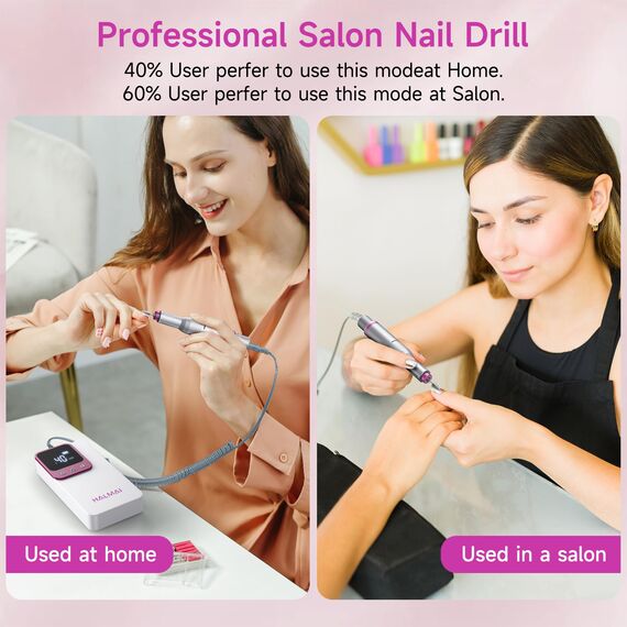 HALMAI Elektrischer Nagelfräser Professionell, Tragbare Nagelfeile für Acryl-Gel-Nägel, Kabelloses wiederaufladbares Nagelbohrer-Kit 40000RPM, HMC320 Salon-Grade Efeil-Nagelmaschine (Weiß)