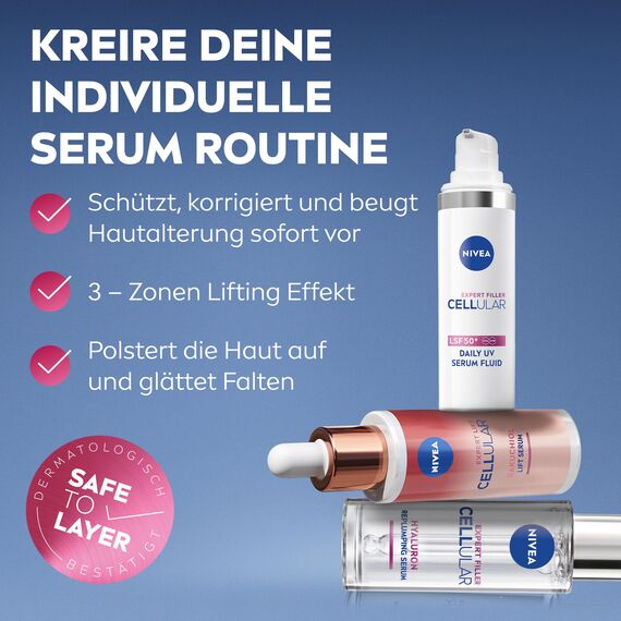 NIVEA Cellular Expert Filler Replumping Hyaluron-Serum, leichtes und schnell einziehendes Serum mit purem Hyaluron, Gesichtspflege für gemilderte Falten in einer Woche (15 ml)