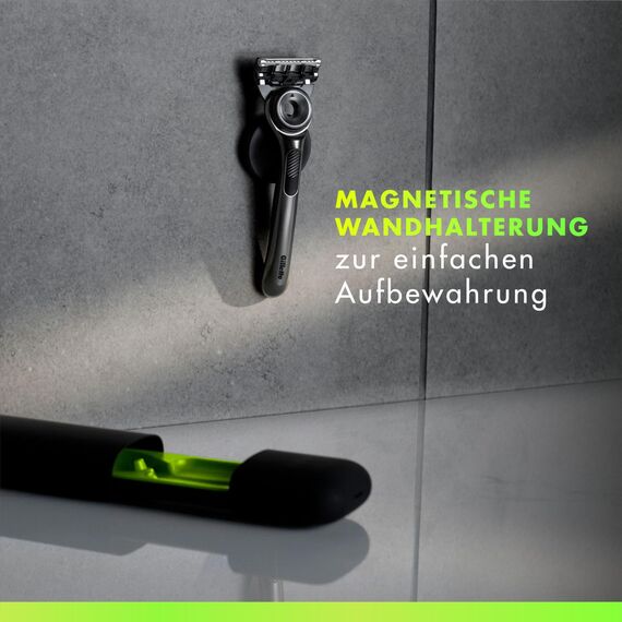 GilletteLabs Rasierer Herren Nass mit Reinigungs-Element, Nassrasierer für Männer— Inkl. 1 Handstück, 5 Ersatzklingen, und Wandhalterung für eine Einfache Aufbewahrung im Badezimmer