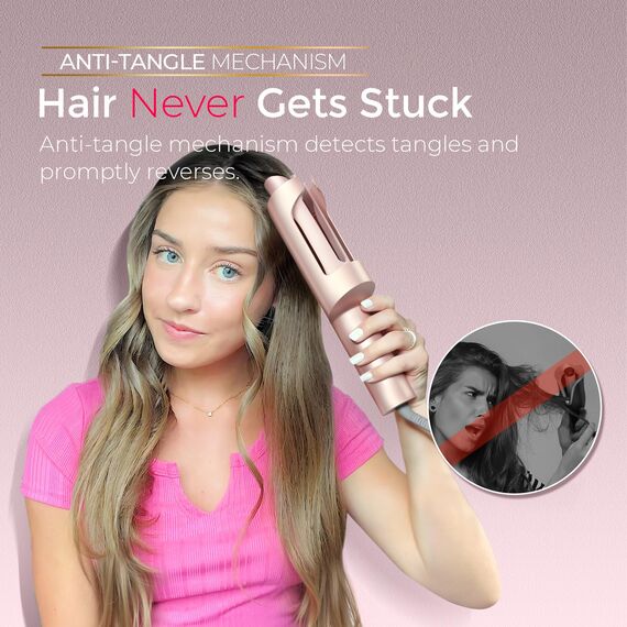 Lockenstab Automatisch - Lockenstab Große Locken 25mm Beach Waves Lockenwickler für Lange Haare TYMO Curlpro Plus Anti-Verbrennungs Hair Curler Automatischer Lockenstäbe, Goldrosa