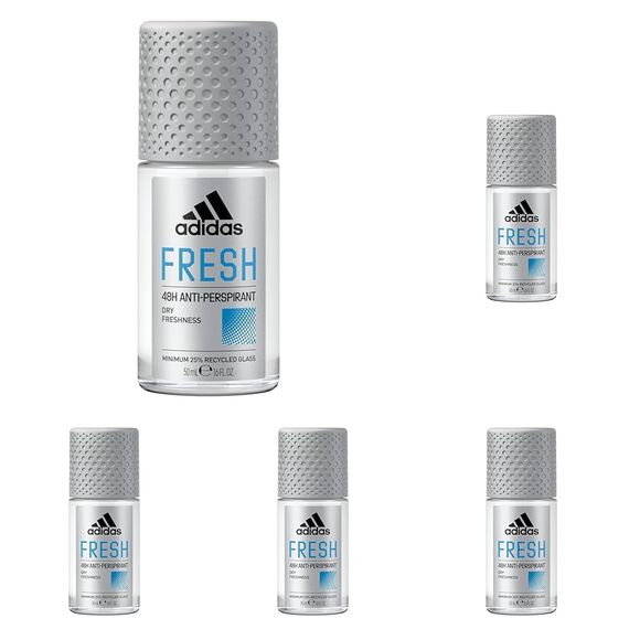 adidas Fresh Anti-Transpirant Deo Roll-On für ihn, 48 Stunden Trockenschutz und extra-langanhaltende Frische, 50ml (Packung mit 5)