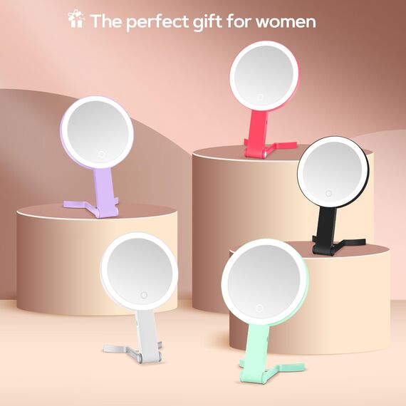 MIYADIVA Make-up Spiegel mit Beleuchtung, 2-seitig (1x/30X Vergrößerung), 3-in-1 (Hand/Tisch/Wand), 3 Lichtfarben, dimmbar – Kosmetikspiegel für Reise, Büro, Schlafzimmer, Geschenk für Frauen Weiß