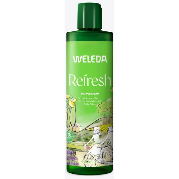 WELEDA Bio Refresh XL Duschgel vegan - Naturkosmetik Citrus Duschseife für Frauen & Männer mit Zitrone / Orange Duft - Natürliche Hautpflege Dusche zur Reinigung von Gesicht & Körper (1x 400ml)