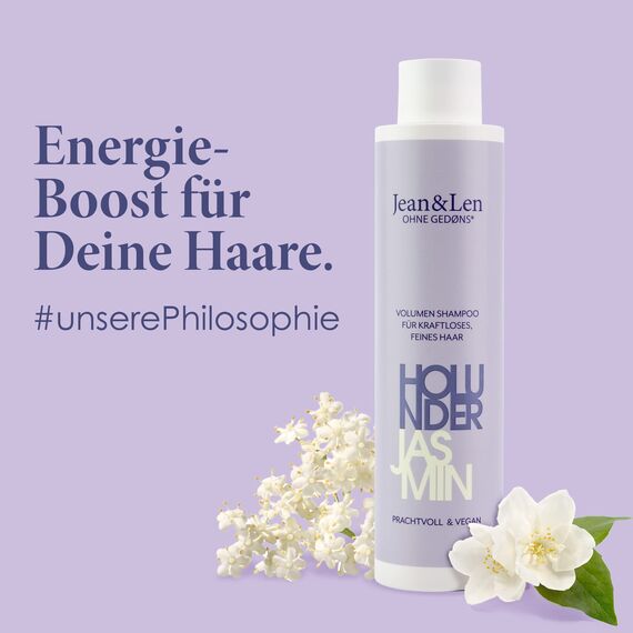 Jean & Len Volumen Shampoo Holunder & Jasmin, für kraftloses und feines Haar, verleiht Volumen, fruchtig-blumiger Duft, ohne Parabene und Silikone, vegan, 300 ml (Packung mit 2)