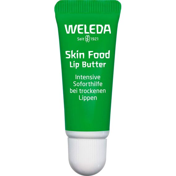 WELEDA Bio Skin Food Lip Butter Lippenpflege - Naturkosmetik Pflege Lippenbalsam Soforthilfe für spröde & trockene Lippen. Nachhaltiger Lippenstift mit Bienenwachs, Lanolin & Sonnenblumen Öl (1x 8ml)