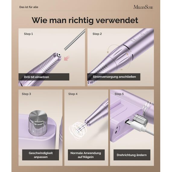 MelodySusie SC300F Professioneller Aufsteckbarer Nagelfräser, Wiederaufladbare Elektrische Nagelfeile 30000 U/min, mit LCD-Display, Verstellbarer Geschwindigkeit, für Acrylnägel Gelnägel, für Salon