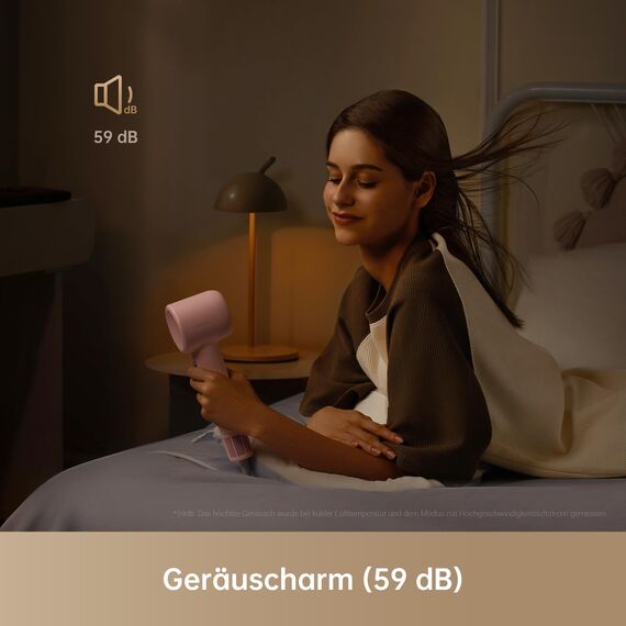 dreame Hair Gleam Haartrockner, Schneller Hochgeschwindigkeitsmotor mit 110.000 U/m, 65m/s Luftstrom, 330g, 200 Millionen Negative Ionen, Temperatur- und Luftstromregelung, Rosa