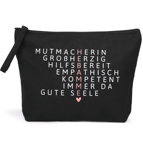 MEJOSER Hebamme Geschenk Kosmetiktasche Klein Dankeschön Geschenke Schwarz Kulturtasche Schminktasche Kulturbeutel Hebamme mit Herz Make Up Tasche Doppelseitig
