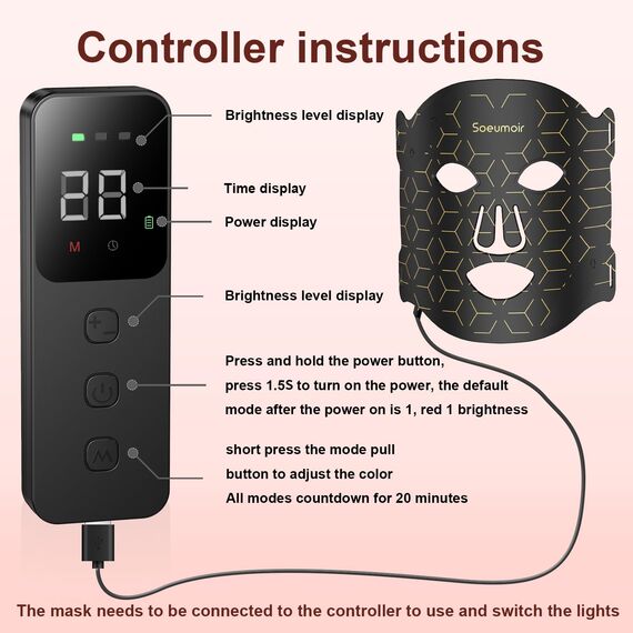Soeumoir LED Gesichtsmaske mit Rotlichttherapie – 7 Farben LED Lichtmaske gegen Akne, Falten & Hautverjüngung – Pflegegerät für alle Hauttypen – Professionelle Hautpflege für Zuhause & Reise