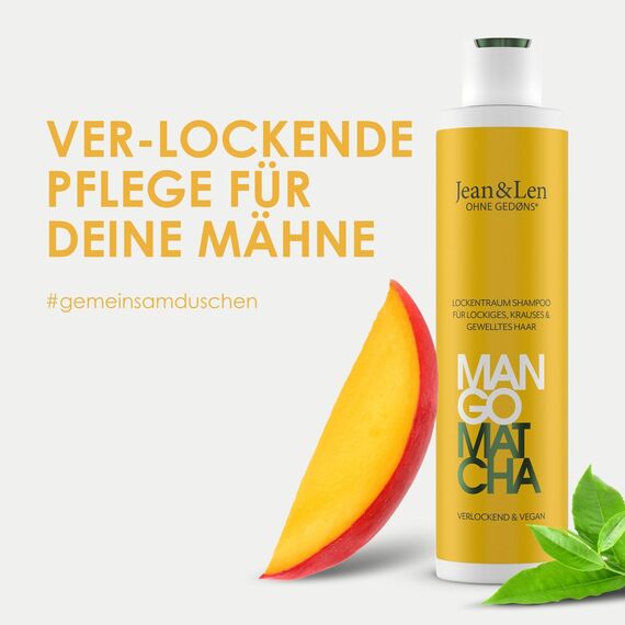 Jean & Len Lockentraum Shampoo Mango & Matcha, bändigt widerspenstiges und krauses Haar, verringert Spliss, pflegt & definiert natürliche Wellen und Locken, ohne Parabene & Silikone, vegan, 300ml