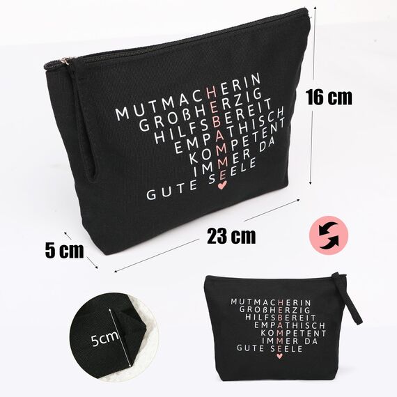 MEJOSER Hebamme Geschenk Kosmetiktasche Klein Dankeschön Geschenke Schwarz Kulturtasche Schminktasche Kulturbeutel Hebamme mit Herz Make Up Tasche Doppelseitig
