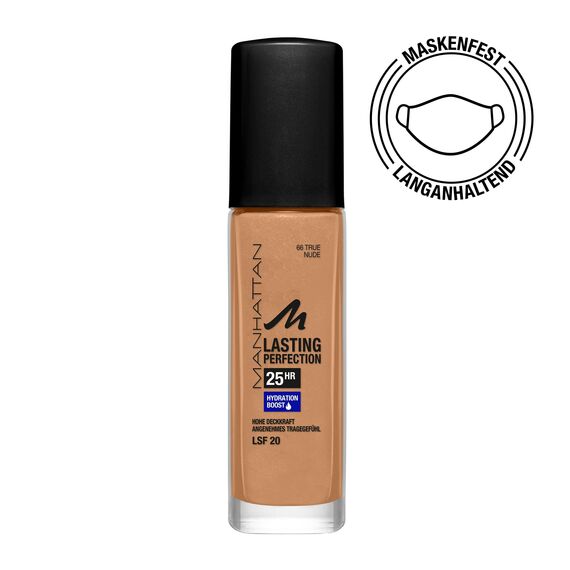 Manhattan Lasting Perfection 25 Stunden Make up, True Nude 66, feuchtigkeitsspendende Foundation, langanhaltend, hohe Deckkraft, für einen makellosen Teint, 30 ml (Packung mit 2)