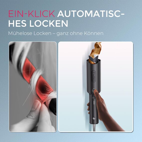 TYMO CURLPRO Lockenstab Automatisch - Hitzeschutz Beach Waves Lockenstäbe 32mm mit 3 Temperaturstufen, 160-210℃, Automatischer Rotierender Lockenstab für Große und Kleine Locken, Metallgrau