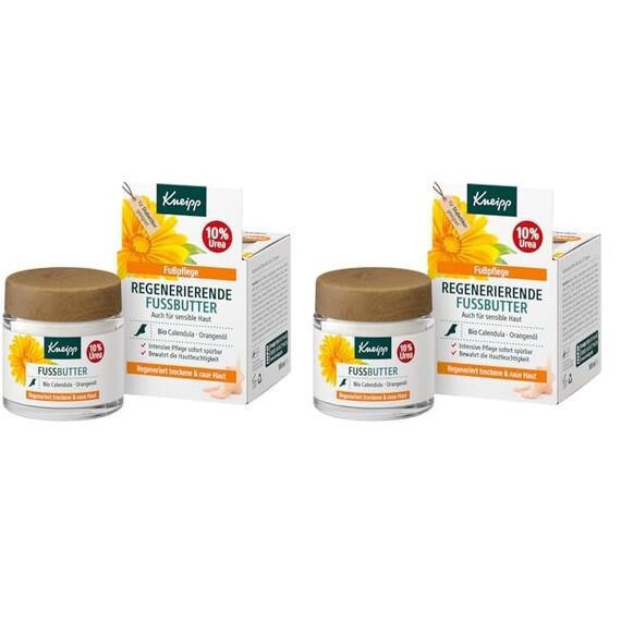 Kneipp Regenerierende Fussbutter, Sofort spürbar glatte Füße Dank 10 Prozent Urea, zitrischer Duft mit natürlichem, ätherischem Orangenöl erfrischt und wirkt desodorierend, 100ml (Packung mit 2)