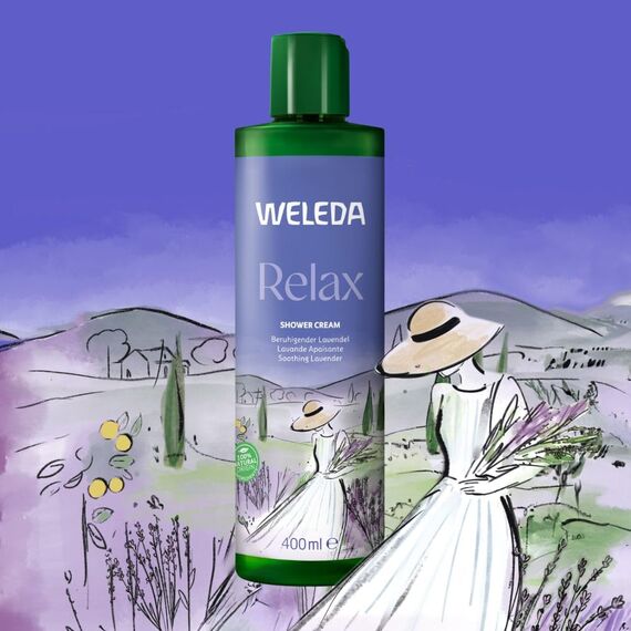 WELEDA Bio Relax XL Duschgel vegan - Naturkosmetik Aroma Dusche für Frauen & Männer mit Lavendel / Bergamotte Duft - Natürliche Hautpflege Duschseife zur Gesicht & Körper Reinigung (1x 400ml)