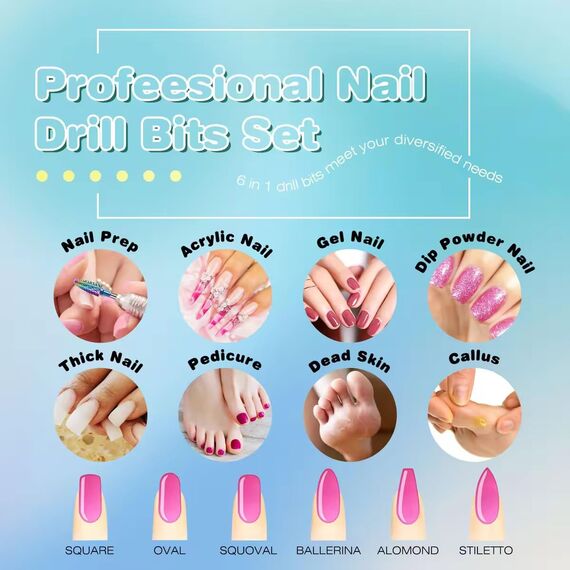 6 Stück Wolframcarbid Nagelfräser Bits mit Reinigungsbürste, 3/32 Zoll Professioneller Nagelfräser Aufsätze Schleifköpfe Hartmetall Maschine für Maniküre entfernen Acryl oder Hartem Polygel