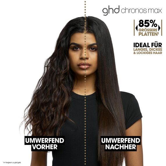 ghd chronos max Breites Glätteisen: Ideal für dickes, langes & lockiges Haar, smarter Styler, 85% größere (43 mm) Platten, schnelle Stylings, frizz-freie Ergebnisse, ohne extreme Hitzeschäden