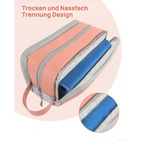 Carttiya Kulturbeutel Damen PU-Leder Kulturbeutel Reise Kosmetiktasche Wasserabweisende Waschtasche Toilettentasche Großer Stauraum Kulturtaschen Toiletry Bag (Rosa, 8.79 L)