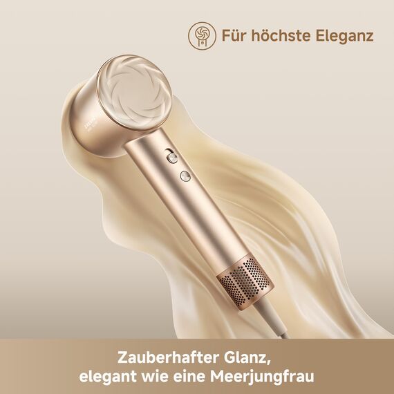 DREAME Hair Glory Mix High-Speed-Haartrockner, 3 magnetische Düsen, NTC-Temperaturregelung, 300 Millionen negative Ionen/cm³, Motor mit 110.000 U/min, 336 g leicht, Gold